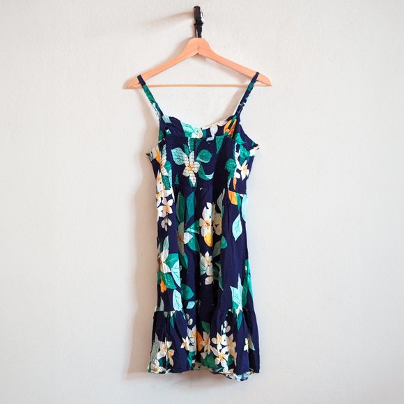 Old Navy Floral Sun Dress Flowy Summer Tropical Orange Blossom Medium Tall - Picture 3 of 6